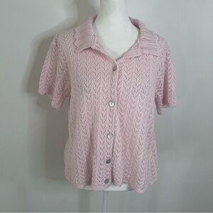 Vintage Cottagecore Scalloped Hem Knit Short Sleeve Button Front Cardigan |Large